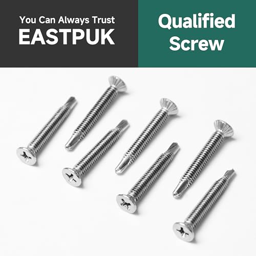 400Pcs #8 x 3/4" Self Tapping Screws for Metal, 410 Stainless Steel Serrated Flat Head Fast Self Drilling Sheet Metal Screws for Aluminum Steel Furniture Windows Ceilings Slidings Railings - size: #8 x 3/4"