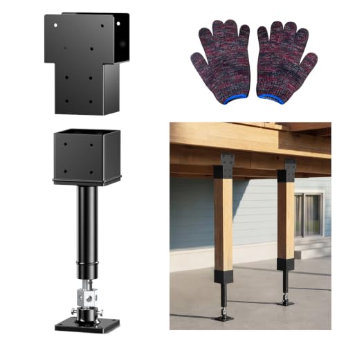 Screw Jack Post Kit, 4x4 Purlin Splicer with Screws & Gloves 66000lbs Capacity, 13.2"-18.7" Adjustable Shore Jack Pole for Temporary Leveling, Lifting Crawlspace Basement Foundation Beam Floor - size: 4X4