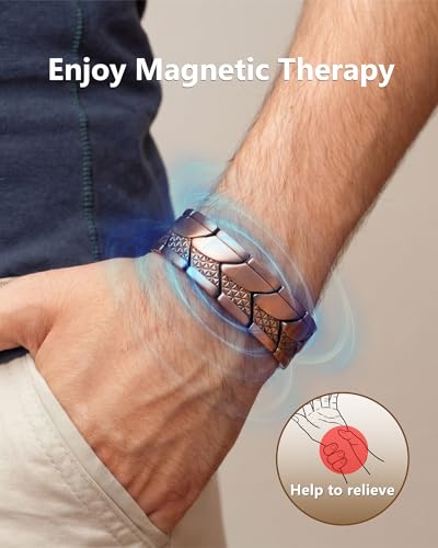 Feraco Pure Copper Magnetic Bracelet for Men,3X Strength Magnets Jewelry - color: Copper(Dual-Texture)