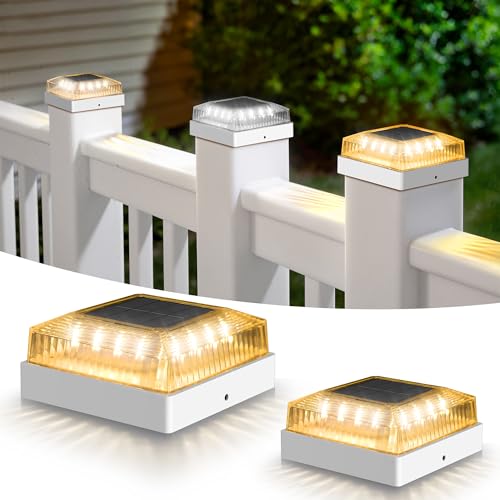 Solar Post Cap Lights for 4x4 Wood/Vinyl Fence Posts, 2-Pack - color: White, size: 2 Pack