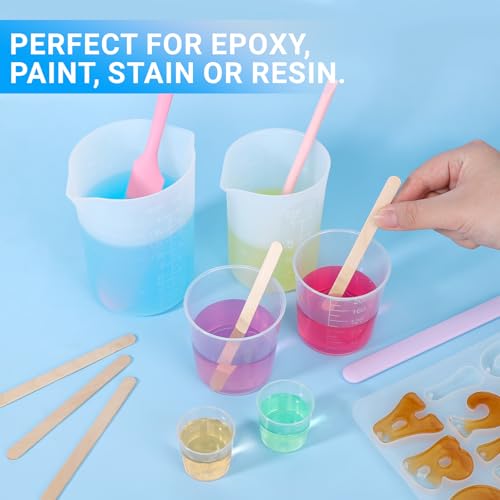 Gartful Resin Mixing Cups and Sticks, 70 Packs Epoxy Measuring Cups Kit - 20PCS 200ml Disposable Graduated Cups, 50PCS Wooden Stir Sticks for Mixing Paint, Stain, Epoxy, Resin - color: Clear cups+wooden stick, size: 200ml