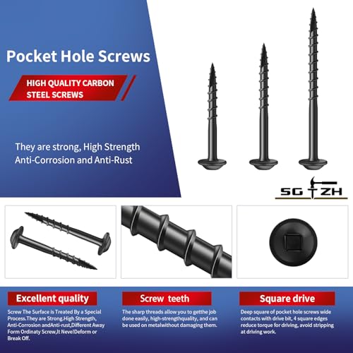 Pocket Hole Screws #8 x 1 Inch (188Pcs) 1lb. Carbon Steel, Black, Washer Head, Coarse Thread, Square Drive,150MM Drive Bit Included - color: Black, size: #8 x 1"