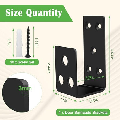 Catcan 2x4 Door Barricade Brackets, 4 Pack Heavy Duty Security Bar for Wood