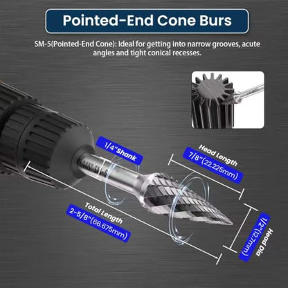 LU&MN SM-5 Tungsten Carbide Burr, 1/2" Head 1/4" Shank, 1 Pc - style: SM-5