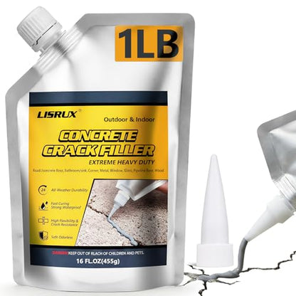 Concrete Crack Filler,1 LB High Elasticity Cement Crack Filler,Self-Leveling Quick-Drying & Waterproof Concrete Caulk,Concrete Repair for Driveway,Walkway,Patio,Joint,Indoor and Outdoor,Grey (16oz) - size: 1LB