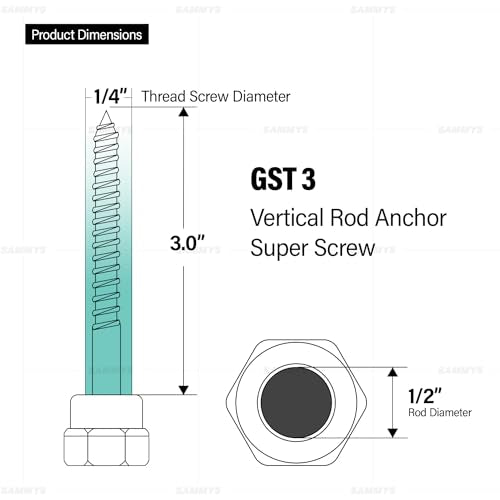 Sammys 8015925-25 Vertical Rod Anchor Super Screw with 1/2 in. Threaded Rod Fitting, 1/4 x 3'' Screw, for Wood (Pkg.=25) - size: 1/4 x 3", style: ROD SIZE 1/2"