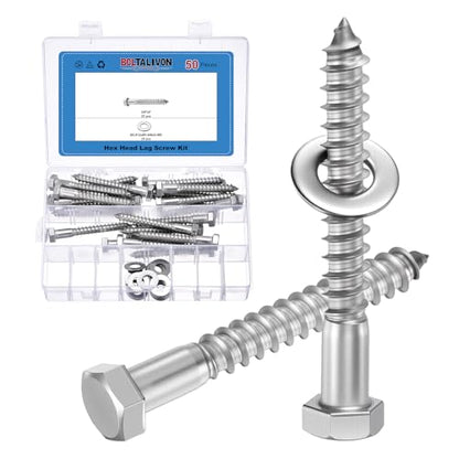 25 Pcs Hex Head Lag Screws 3/8"x3" Silver - color: Silver, size: 3/8"x3"
