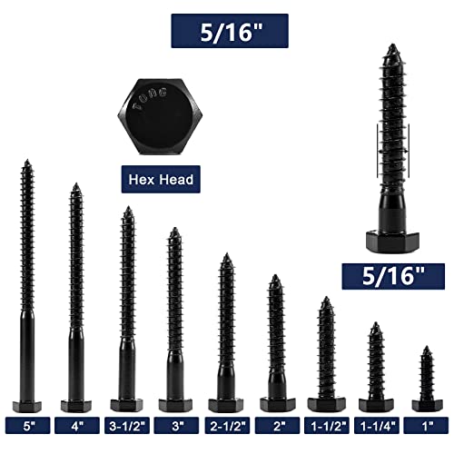 5/16" x 1-1/4" Hex Head Lag Screws Bolts 20Pcs 304 Stainless Steel 18-8, Partial Thread, Hexagon Head Wood Screws by Black Oxide by SG TZH - size: 5/16" x 1-1/4"