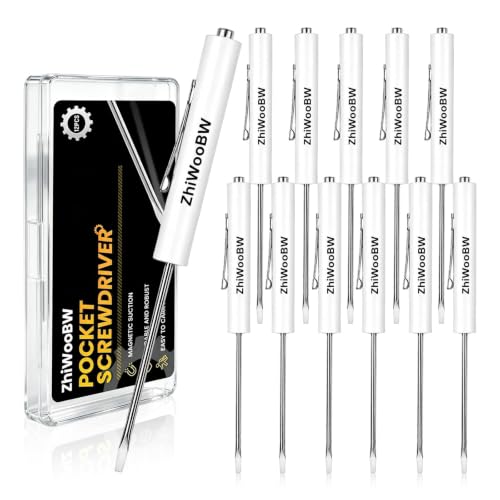 12 Pcs White Pocket Screwdriver Magnetic Mini Slotted Flathead - color: White