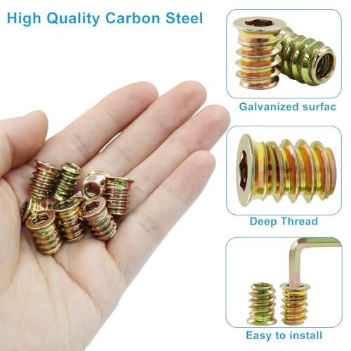 50 Pcs Threaded Inserts for Wood, 1/4"-20 x 15mm - size: 1/4"-20 x 15mm