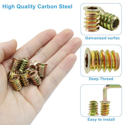 50 Pcs Threaded Inserts for Wood, 1/4"-20 x 15mm - size: 1/4"-20 x 15mm