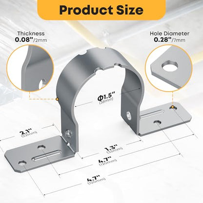 1-1/2" Fence Post Bracket,20PK Steel to Wood Fence Bracket,Fence Brackets for Metal Posts to Wood,Galvanized Pipe Grip Tie, 1-1/2-Inch Two-Hole Conduit Strap,Resistant Mounting Hardware(with Screws) - size: 1-1/2" Fence post Bracket