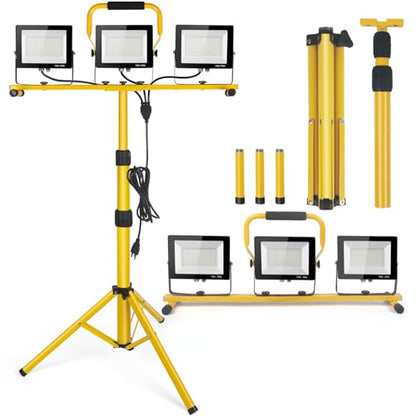 21000Lumen LED Work Lights with Stand - 3 Head Portable Work Light on Stand - style: yellow-3-head