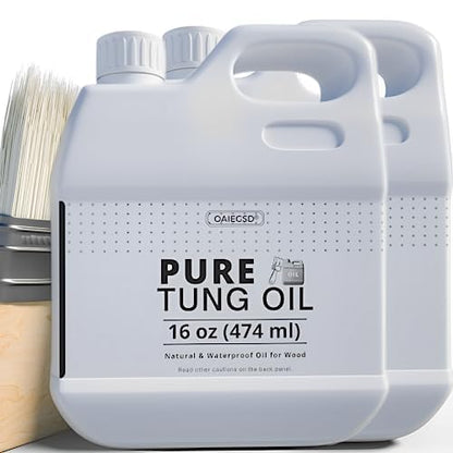 16oz*2 100% Pure Tung Oil with Brush, Food Safe Waterproof Low Odor - size: 16 Fl Oz *2