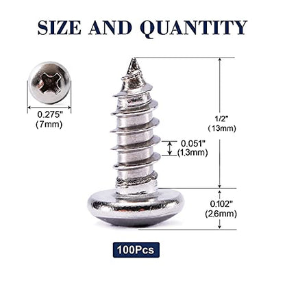 #7 x 1/2" Wood Screw 100Pcs 18-8 (304) Stainless Steel Pan Head Fast Self Tapping Drywall Screws by SG TZH - size: #7 x 1/2"