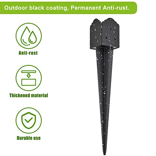 Insaga 4x4 Post Anchor Ground Spike Heavy Duty for Fence Mailbox Railing - color: Black A-2pcs