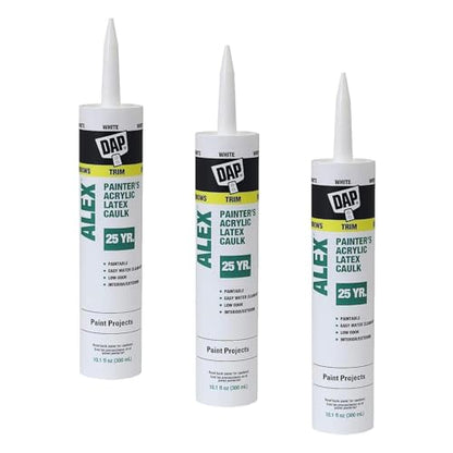 DAP Alex Painter's Acrylic Latex Caulk, White, 10.1 Oz (7079818670) (Pack of 3) - color: White, size: 10.1 oz. (Pack of 3)