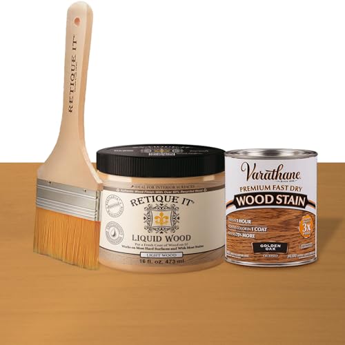 Retique It Liquid Wood - Pint Light with Golden Oak Stain - Stainable Wood Fiber Paint - Put a fresh coat of wood on it (16oz LW, Golden Oak) - color: 30 Golden Oak, size: 16 Fl Oz (Pack of 1)