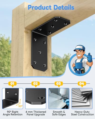 5 Inch Heavy Duty L Brackets, 90 Degree Bracket, Black-16 Pcs - color: Black-16 Pcs