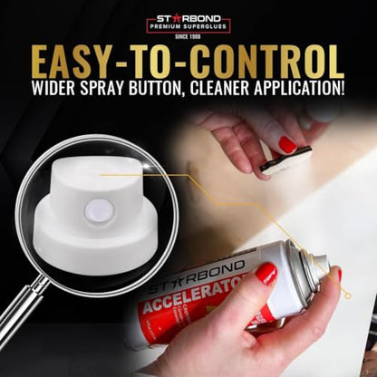 Starbond 2 oz Thick CA Glue with 6 oz Aerosol Activator Bundle Premium Cyanoacrylate Super Glue for Mitre Joint Bonding, Woodworking, Carpentry, Archery Fletching - size: 2 ounce + 6 ounce