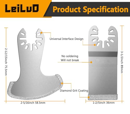 LEILUO 6Pcs Diamond Oscillating Tool Blades Grout Removal Multitool Blade
