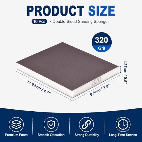 10Pcs 320Grit Double-Sided Sanding Sponges, Washable & Reusable - size: 320Grit