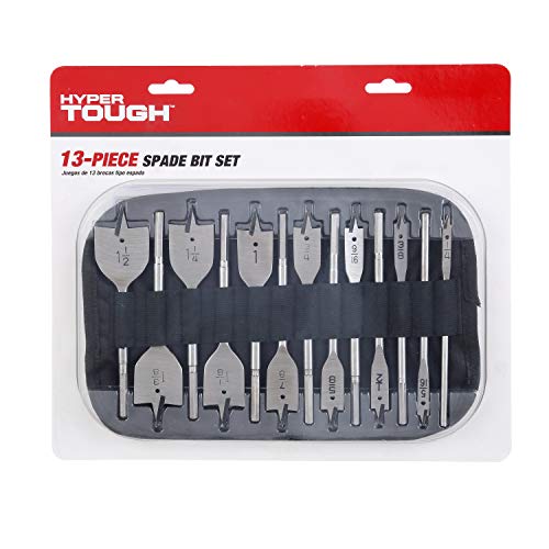 Hyper Tough 13 Piece Wood Spade Bit Set with Storage Bag AU05021K