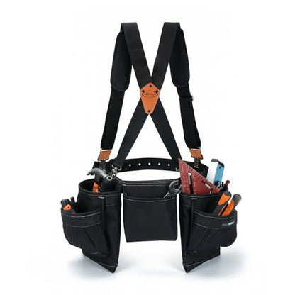 MELOTOUGH 14-Pocket Tool Belt with Suspenders, Tool Rig Organizer (Black)