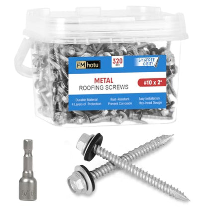 #10×2Inch Metal Roofing Screws 320-PCS Hex Head Rustpert Coating Screws - size: #10×2