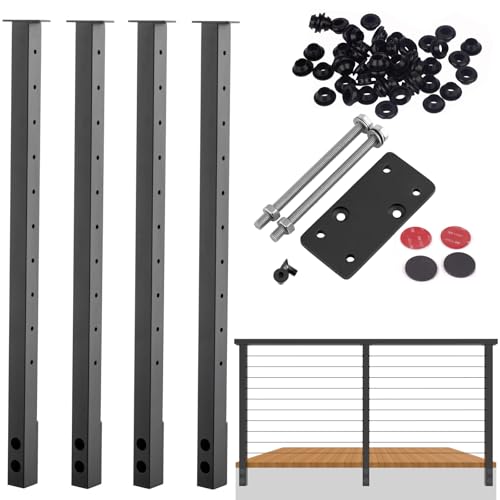 Cable Railing Post Fascia Mount-Stainless Steel Square Weldless 36"x2"x2" Pre-drilled Side Mount Metal Post for Wood Deck, Black 4 Pack - size: Line Post