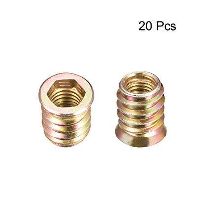 uxcell Wood Furniture M10x20mm Threaded Insert Nuts Interface Hex Socket Drive 20pcs - size: M10x20mm