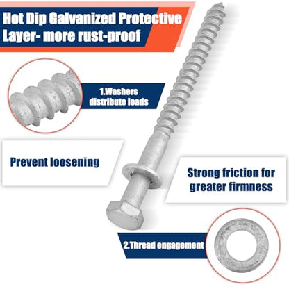 Tandefio 80 Pack 1/2'' X 6'' Lag Screw Bolts with Washer Galvanized - size: 1/2'' X 6''