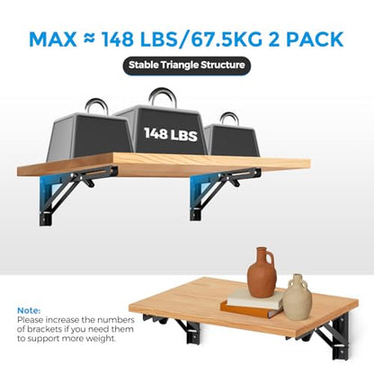Matte Black Folding Shelf Brackets, 10 Inch, 2 Pack - size: 10 Inch