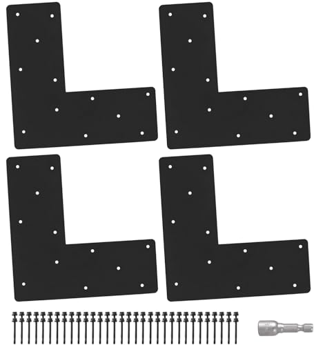 4 Pcs L Shape Flat Bracket. 13.2"x 13.2"x 5" Mending Plate, Heavy Duty Right Angle Brackets, Corner Bracket, L Shape Plate Fit 4x4,6x6 for Repair House,Furniture,Pavilion,Truss framing - style: L Shape(13.2"x13.2"x5")