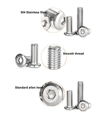 cSeao 30pcs M6 x 15mm Flat Socket Cap Allen Bolts Rivet Screws Furniture Connecting 304 Stainless Steel - size: M6x15mm 30pcs, style: Socket Cap