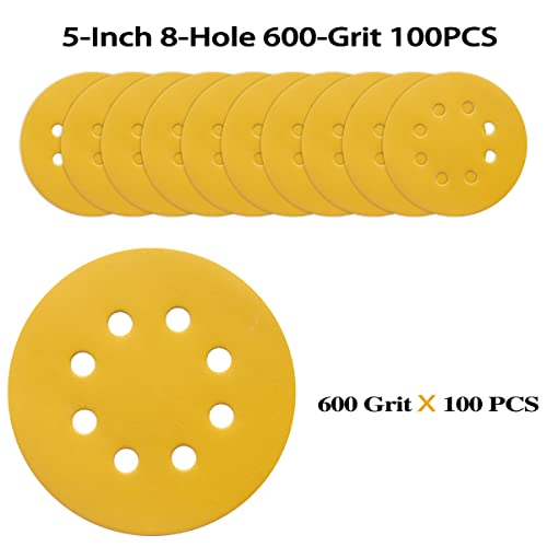 100PCS 5 Inch Sanding Discs 600 Grit Random Orbit Sander Sandpaper - style: Advanced Aluminum Oxide