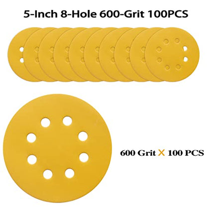 100PCS 5 Inch Sanding Discs 600 Grit Random Orbit Sander Sandpaper - style: Advanced Aluminum Oxide