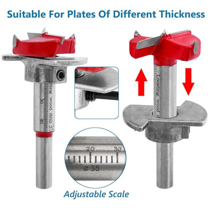 35mm Concealed Hinge Jig Kit, Bestgle Woodworking Tool Drill Bits Hinge Drilling Hole Router Jig for Cabinet Cupboard Door Installation, Hinge Hole Drill Guide Set with 35mm Forstner Bit