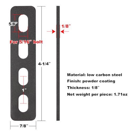 GBGS 20 Pack 4-1/4" Flat Mending Plates,Slots for 5/16" Bolt,Black - size: Length:4-1/4"