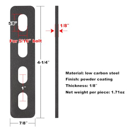 GBGS 20 Pack 4-1/4" Flat Mending Plates,Slots for 5/16" Bolt,Black - size: Length:4-1/4"