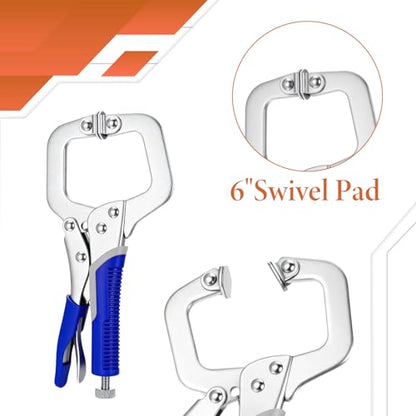 4 Pcs 6 Inch C Clamp Locking Pliers Vise Grip Clamps Heavy Duty Vise Grip Welding Clamp With Swivel Pads for Woodworking, Welding, Building,Home,Metalworking,Auto Repair,Blue - size: 6 Inch,Set of 4,Blue