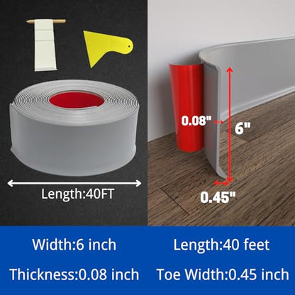 COUKIU Peel and Stick Rubber Baseboard Trim, 6 Inch x 40 Feet, Gray, S152 - color: Gray, size: 6in x 40ft