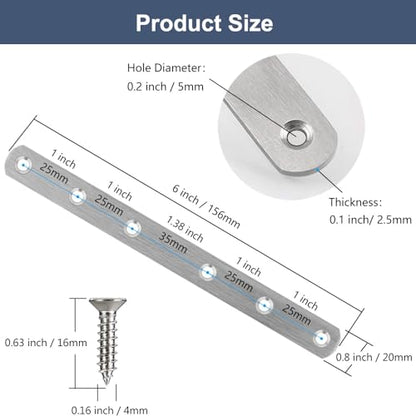 8 Pcs Straight Bracket Flat Braces 6 Inch Stainless Steel Straight Mending Plates for Wood, Heavy Duty Repair Fixing Joining Brackets with Screws - size: 8 PCS-6 inch