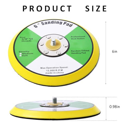 2Pcs 6in Hook and Loop Flexible Backing Pad, 6" Sanding Back Pad 5/16" 24 Thread for Air Orbital Sander and Pneumatic Polisher - style: 2pcs 6inch