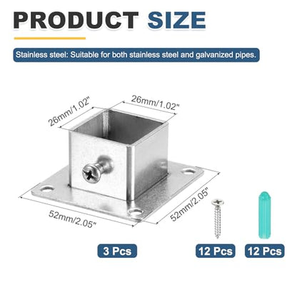 uxcell 3Pcs Square Post Base for 1x1 Posts Fittings, 1.8mmT Stainless Steel Flange Bases Deck Post Brackets Heavy Duty for Deck Fence Railing Handrail Mounting - size: 1" x 1"