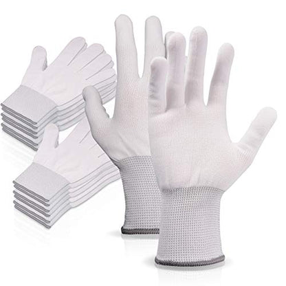 EHDIS Nylon White Working Gloves - Non-slip Vinyl Wrap and PC Building Labor Gloves