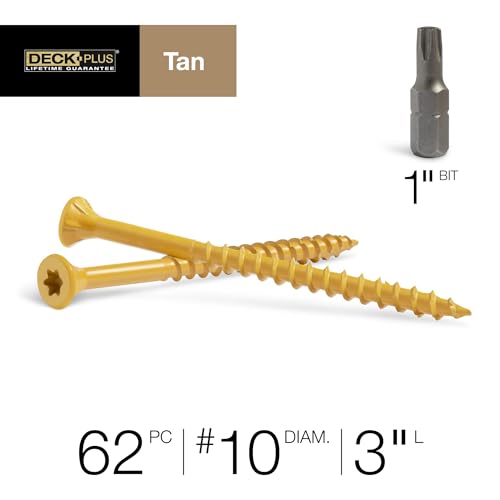 Deck Plus Deck Screws, #10 x 3in, 62 Pack, Tan - color: Tan, size: #10 x 3", style: 62 pcs
