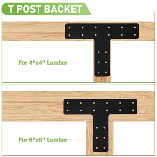 T Post Bracket 4PCS,14"x10" T Flat Mending Plate for 4x4,6x6 Lumber - style: T Shape（14X10)