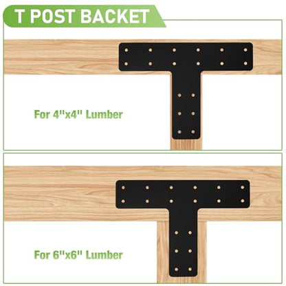 T Post Bracket 4PCS,14"x10" T Flat Mending Plate for 4x4,6x6 Lumber - style: T Shape（14X10)