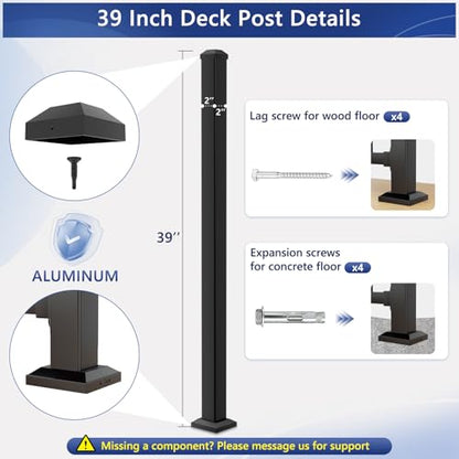 1 Pack 39in x 2in Modular Real Aluminum Deck Railing Post for Deck - color: The Post 39in - 1Pack